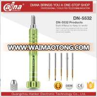 Daina DN-5532 Hot Selling Mini Function Torx 5 In 1 Screwdrivers Tip Mobile Phone Non-Electric Min Screwdriver Set For iPhone7